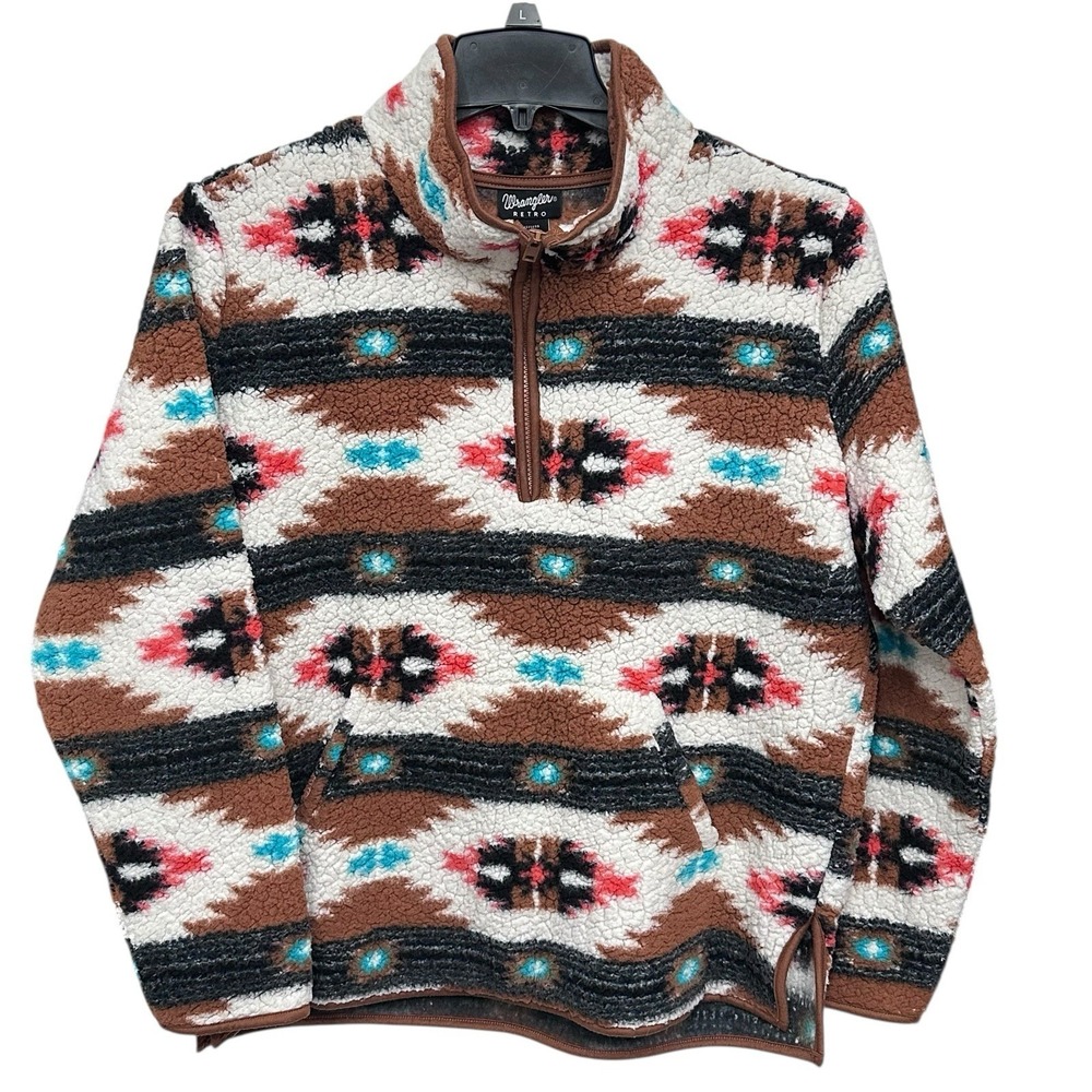 Wrangler Retro 1/4 Zip Aztec Fleece Kangaroo Pocket Women's L Southwestern Rodeo